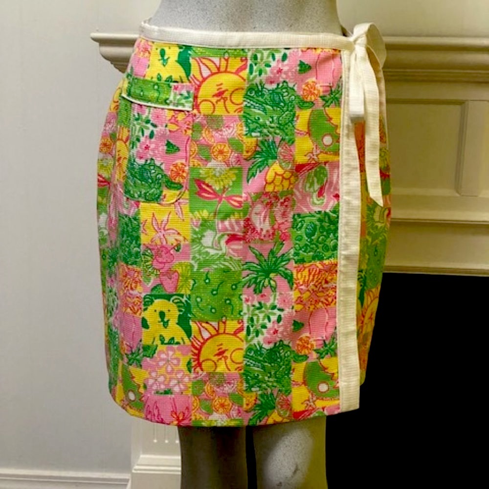 Lilly Pulitzer Floral Wrap Skirt - Crazy Quilt Patch Pattern